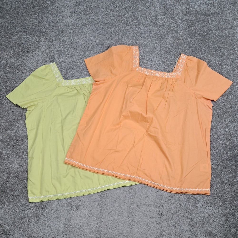 Covington Womens XL Cotton Embroidered Blouse 2 Pack Orange Lime Green Top